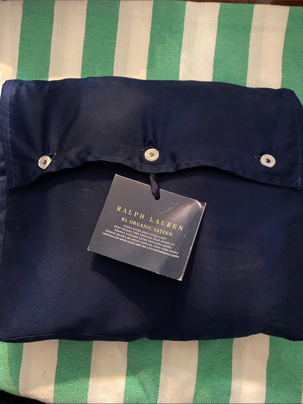 Ralph Lauren RL Organic Sateen, Queen Extra Deep Fitted Sheet, Navy NWT